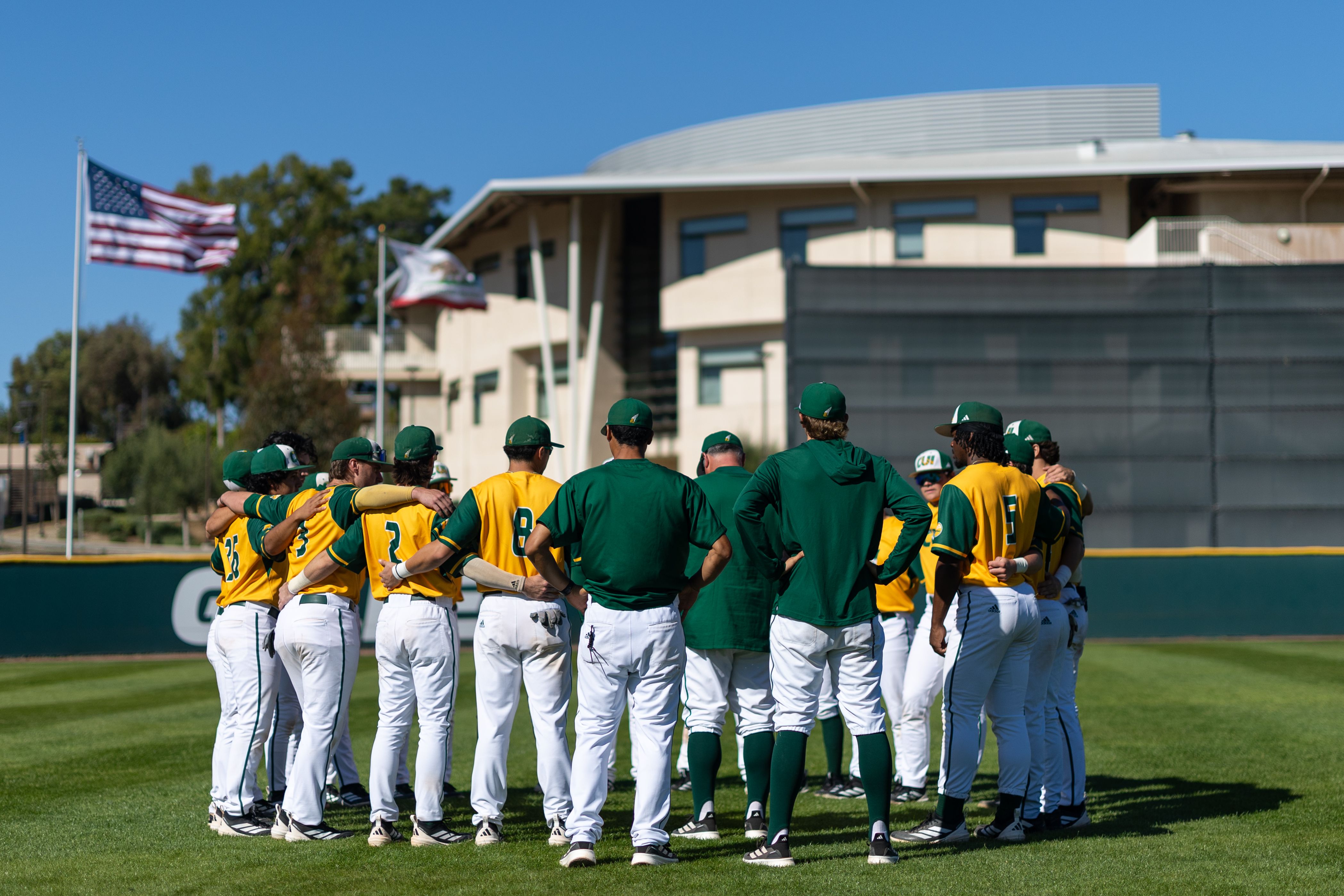 Concordia hitters having a pregame meeting
